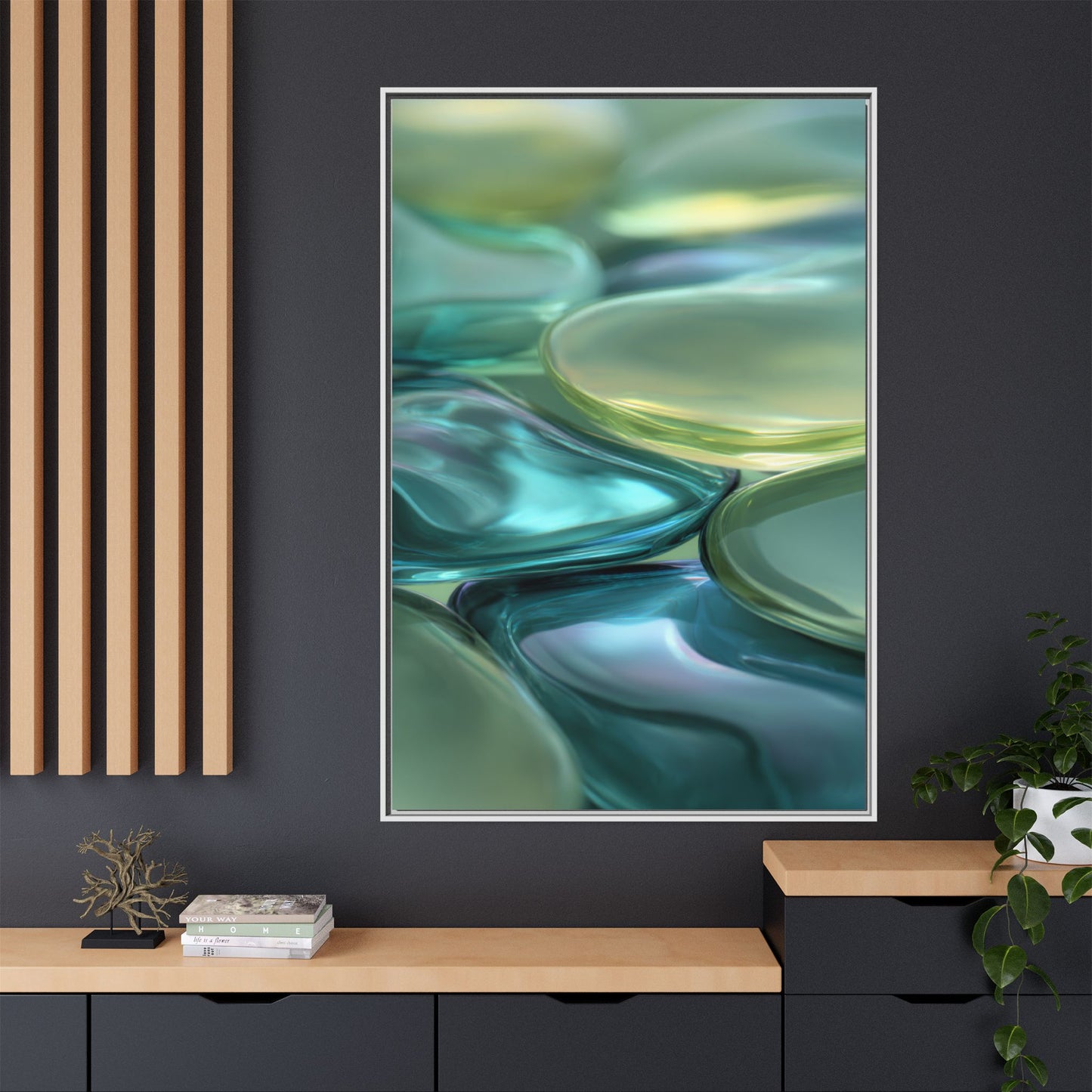 Abstract Green Stones Framed Canvas Wall Art