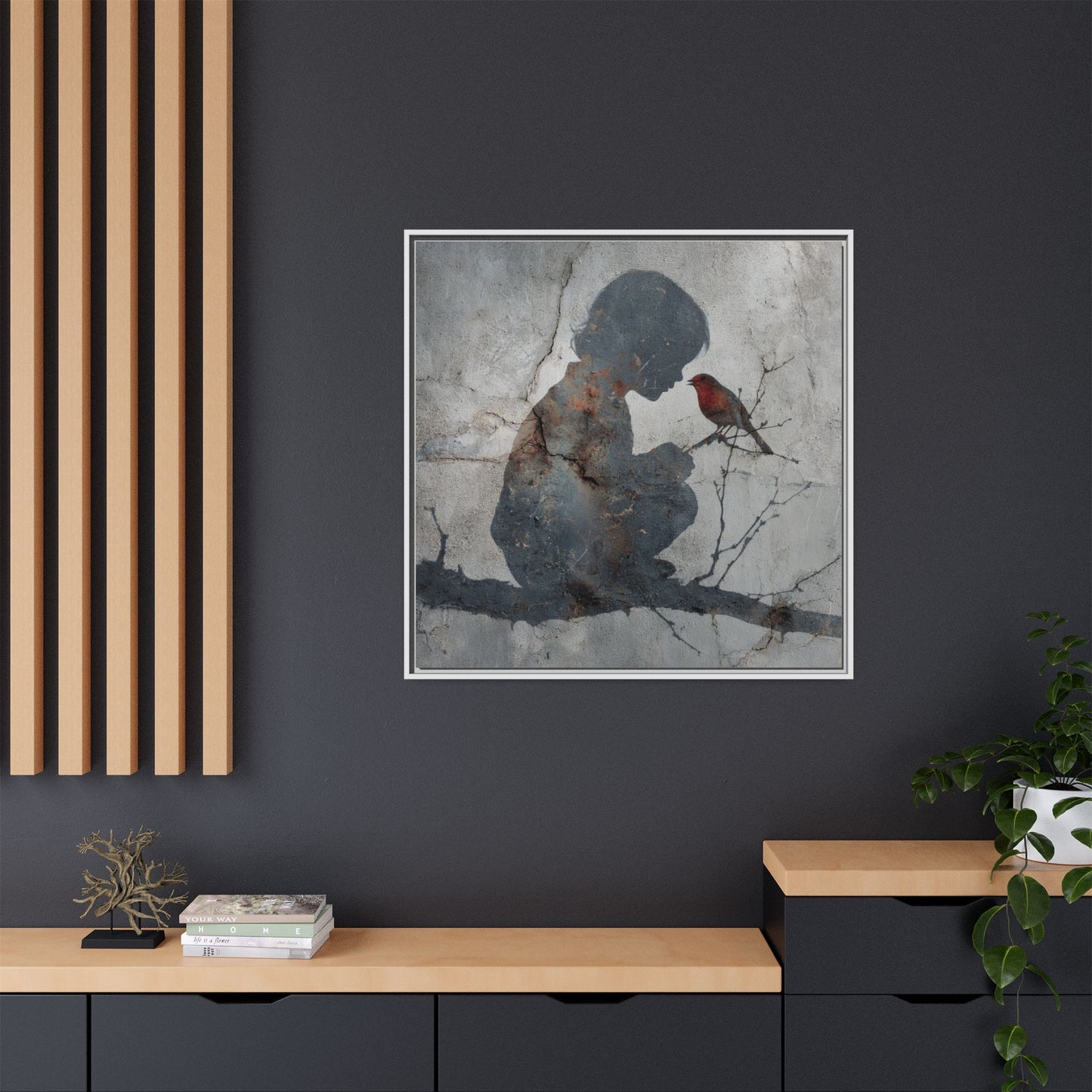 Child Silhouette Square Framed Canvas Wall Art