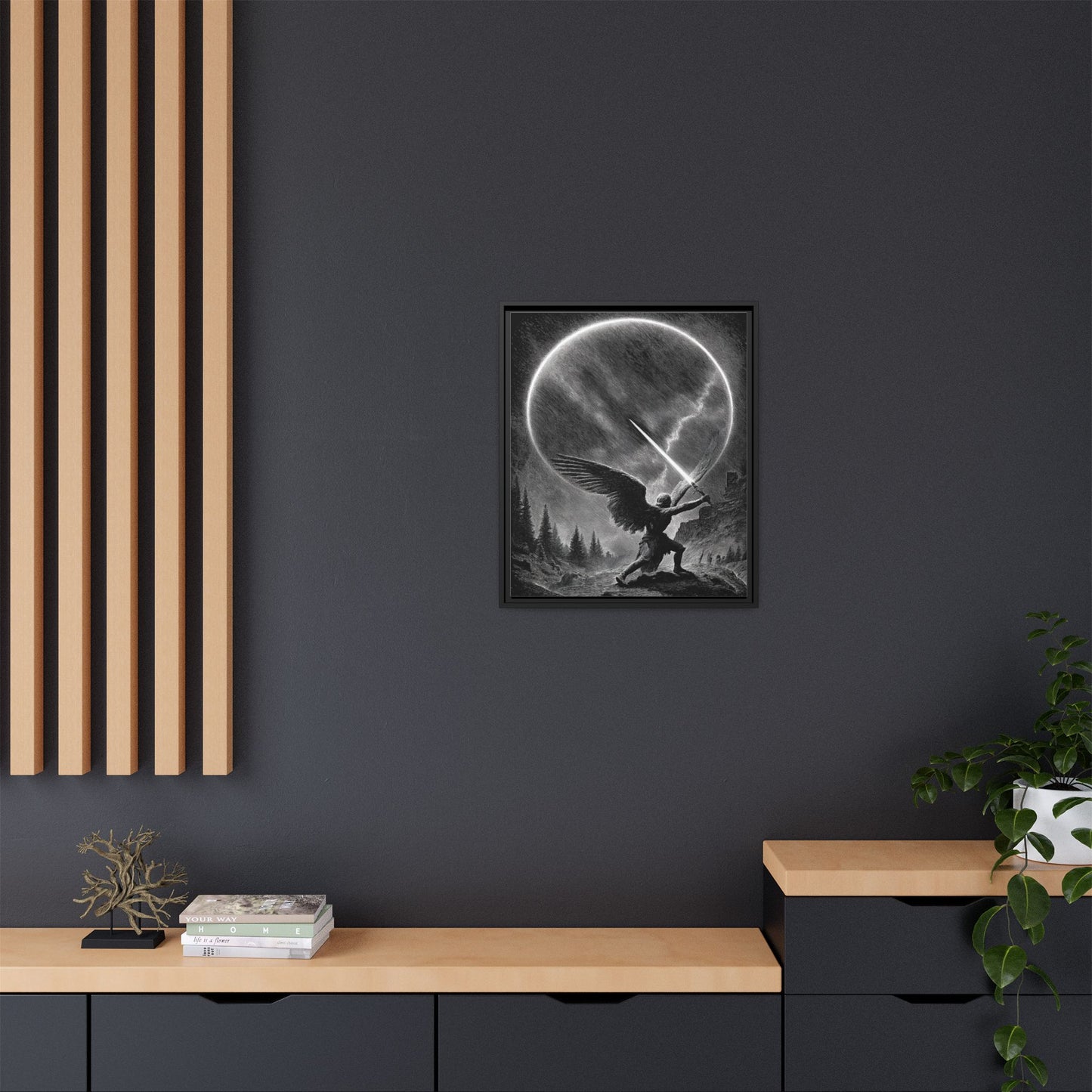 Warrior Angel Black White Framed Canvas Wall Art