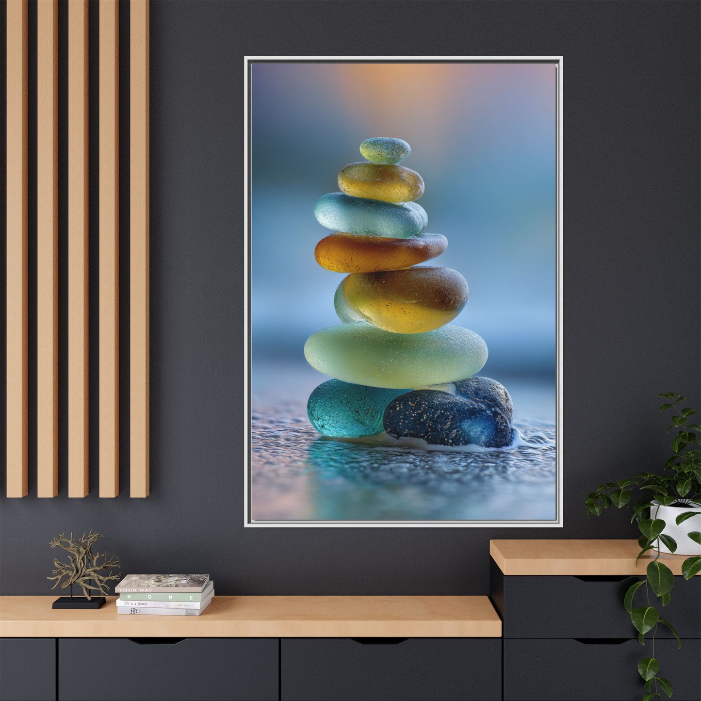 Calming Green Stones Framed Canvas Wall Art
