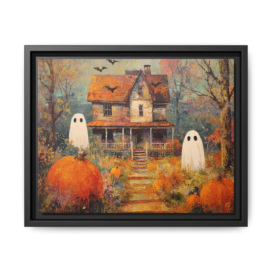 Cute Halloween Ghost Framed Canvas Wall Art