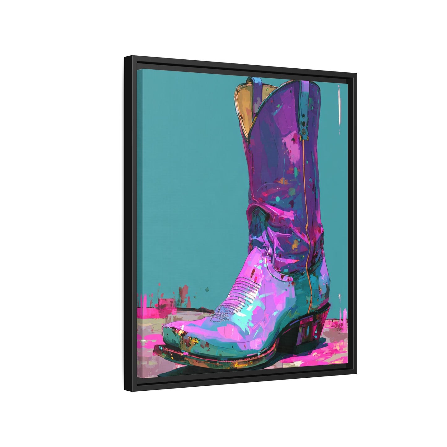 Retro Western Themed Framed Canvas Wall Art