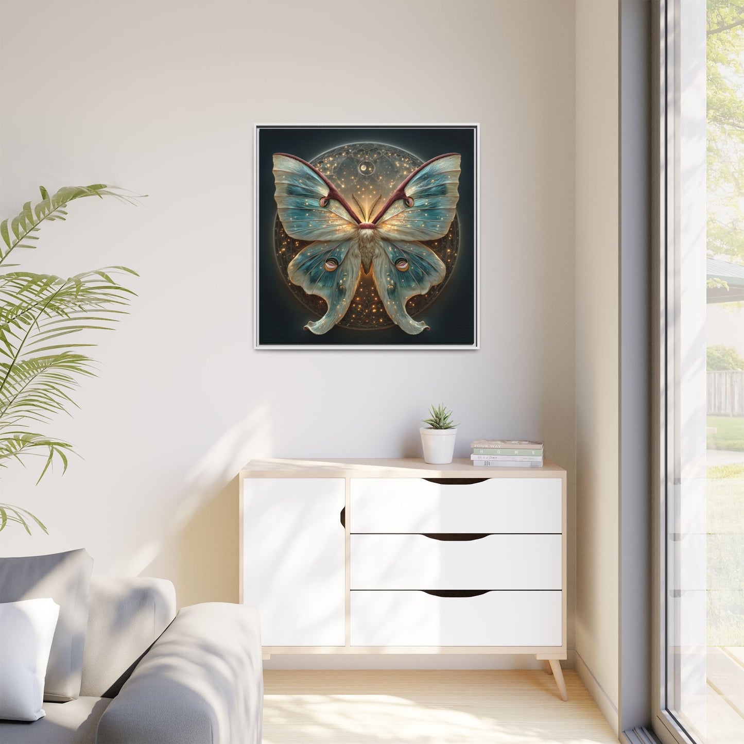 Luna Moth Square Framed Canvas Wall Art