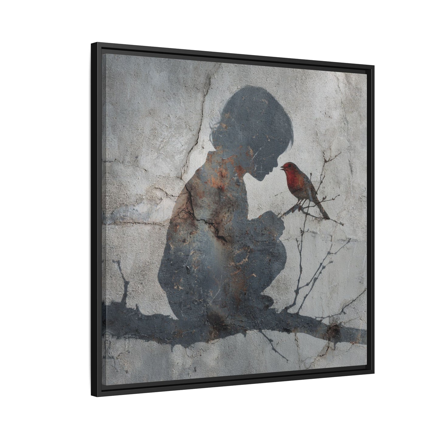 Child Silhouette Square Framed Canvas Wall Art