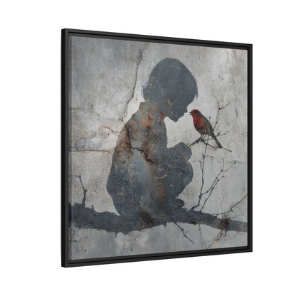 Child Silhouette Square Framed Canvas Wall Art