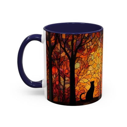 Autumn and Black Cat Stained Glass Effect Mug