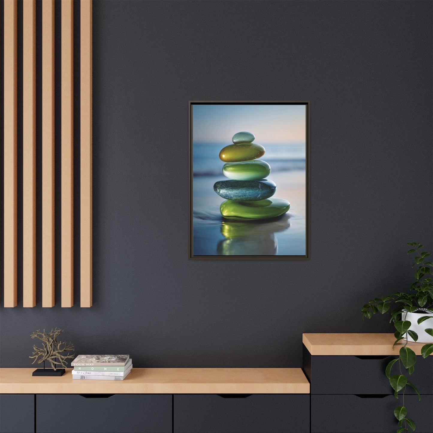 Calming Green Stones Framed Canvas Wall Art