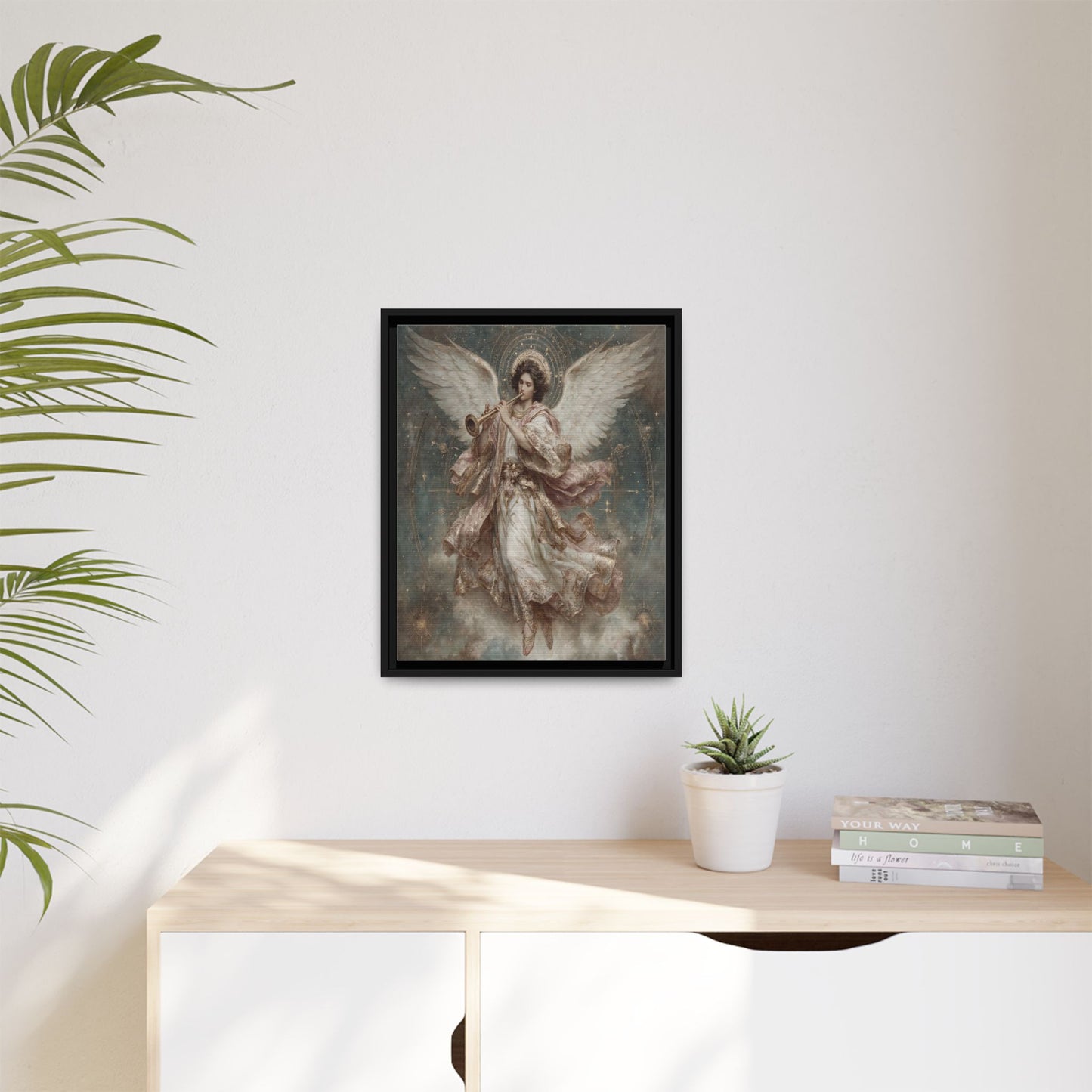 Archangel Playing Trumpet Framed Canvas Wall Art
