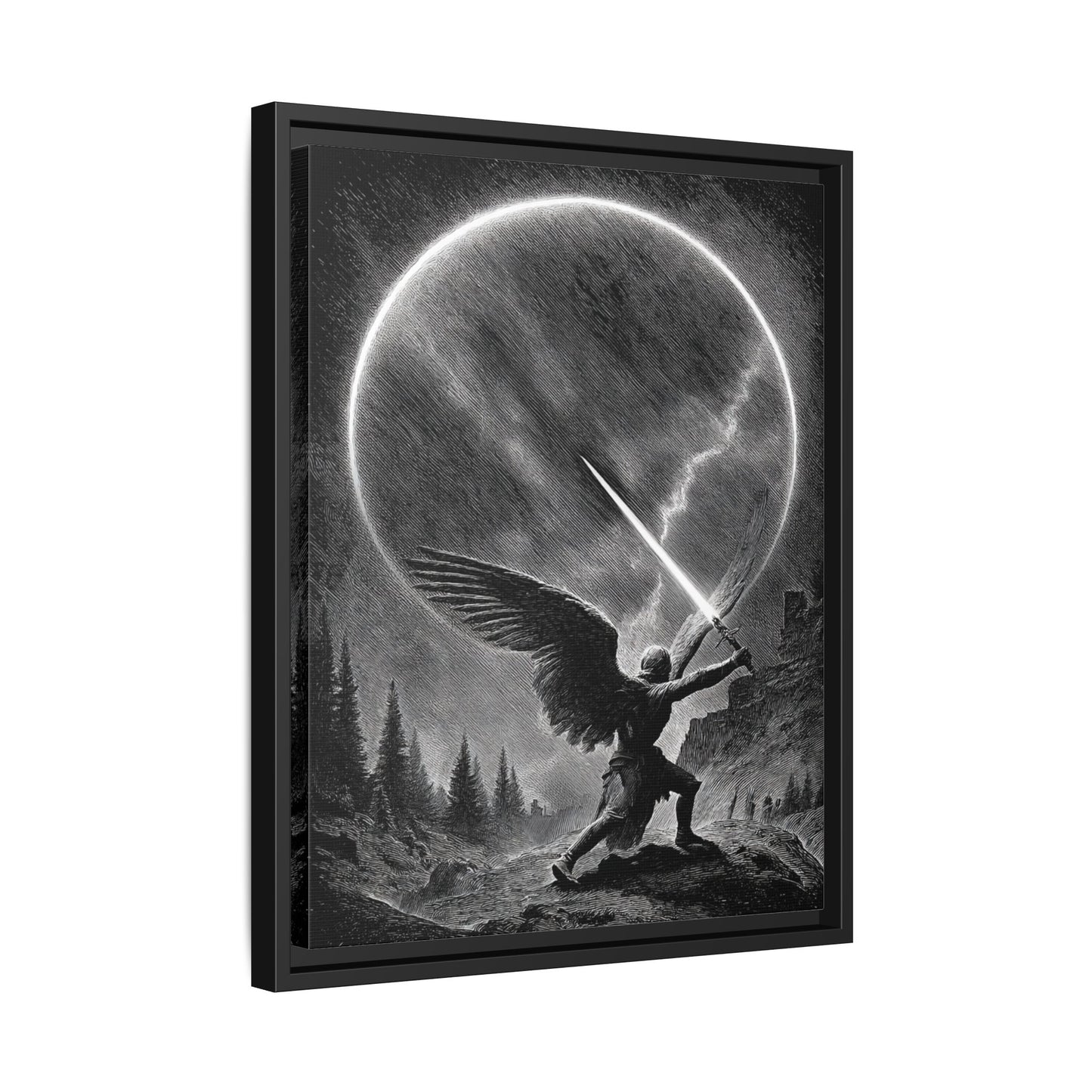 Warrior Angel Black White Framed Canvas Wall Art