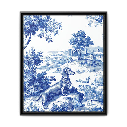 Dachshund Toile Abstract Framed Canvas Wall Art
