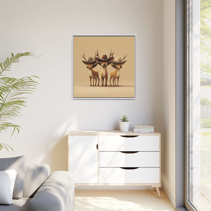 Cowboy Reindeers Christmas Framed Canvas Wall Art