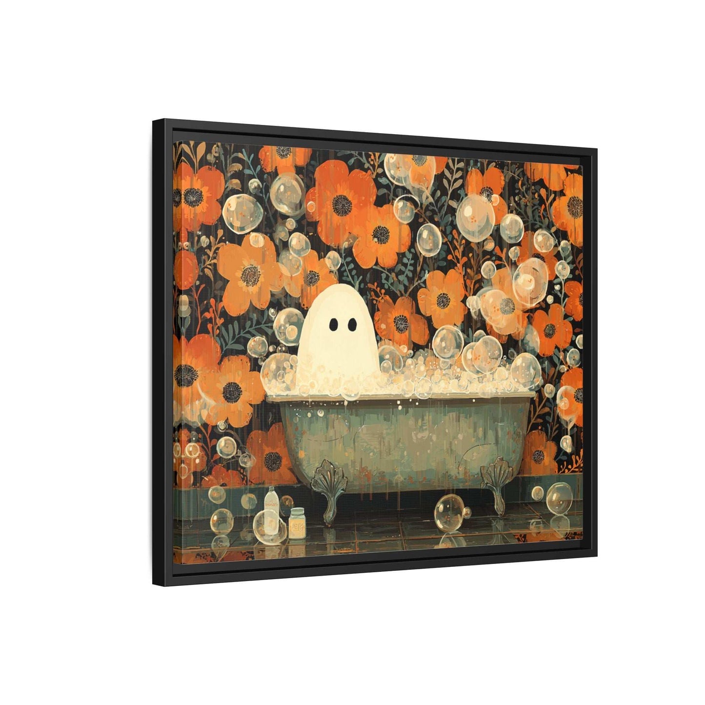 Ghost on Tub Framed Canvas Wall Art