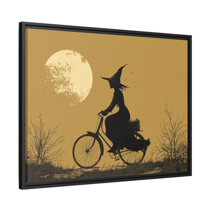 Witch on Bicycle Framed Canvas Wall Art