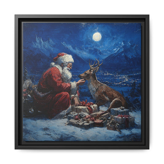 Dramatic Santa Claus Reindeer Christmas Framed Canvas Wall Art