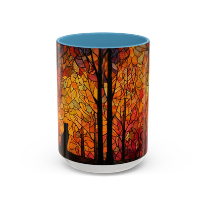 Autumn and Black Cat Stained Glass Effect Mug