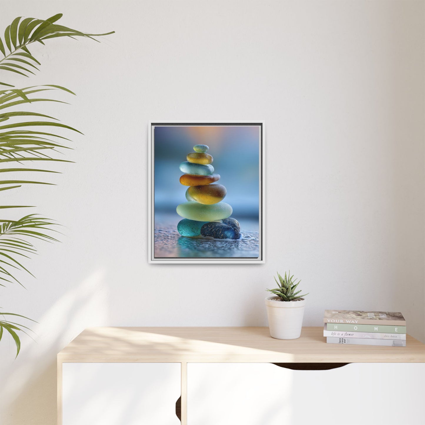 Calming Green Stones Framed Canvas Wall Art