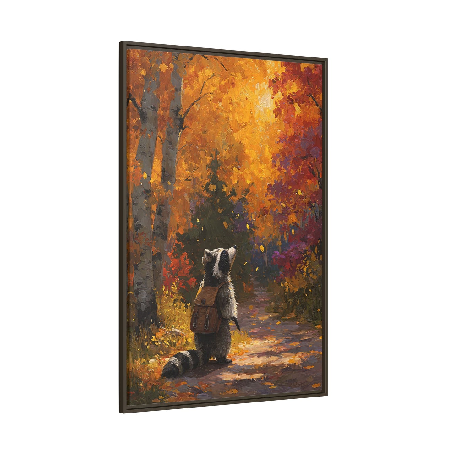 Autumn Raccoon Framed Canvas Wall Art