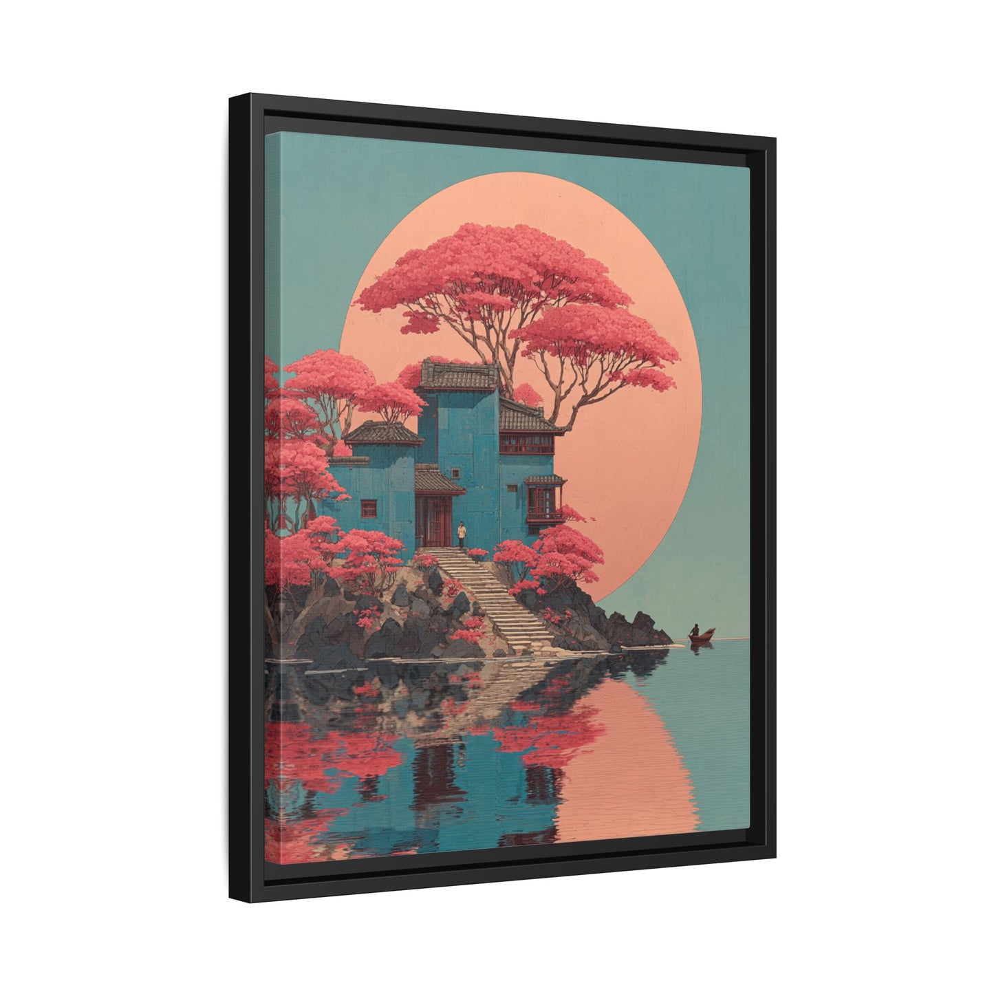 Red Moon Japandi Art Framed Canvas Wall Art