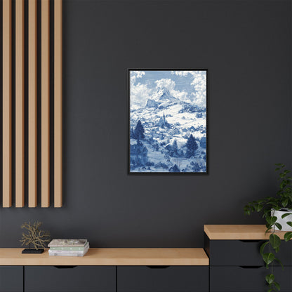 Countryside Blue Toile de Jouy Framed Canvas Wall Art