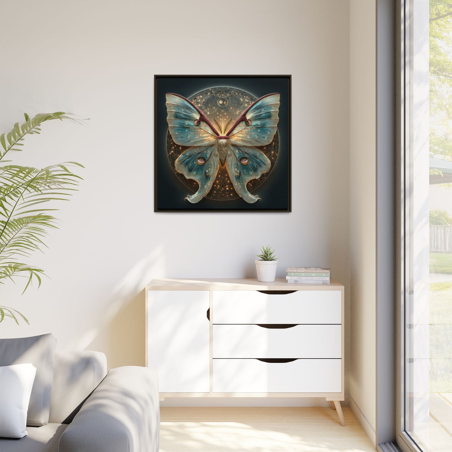 Luna Moth Square Framed Canvas Wall Art