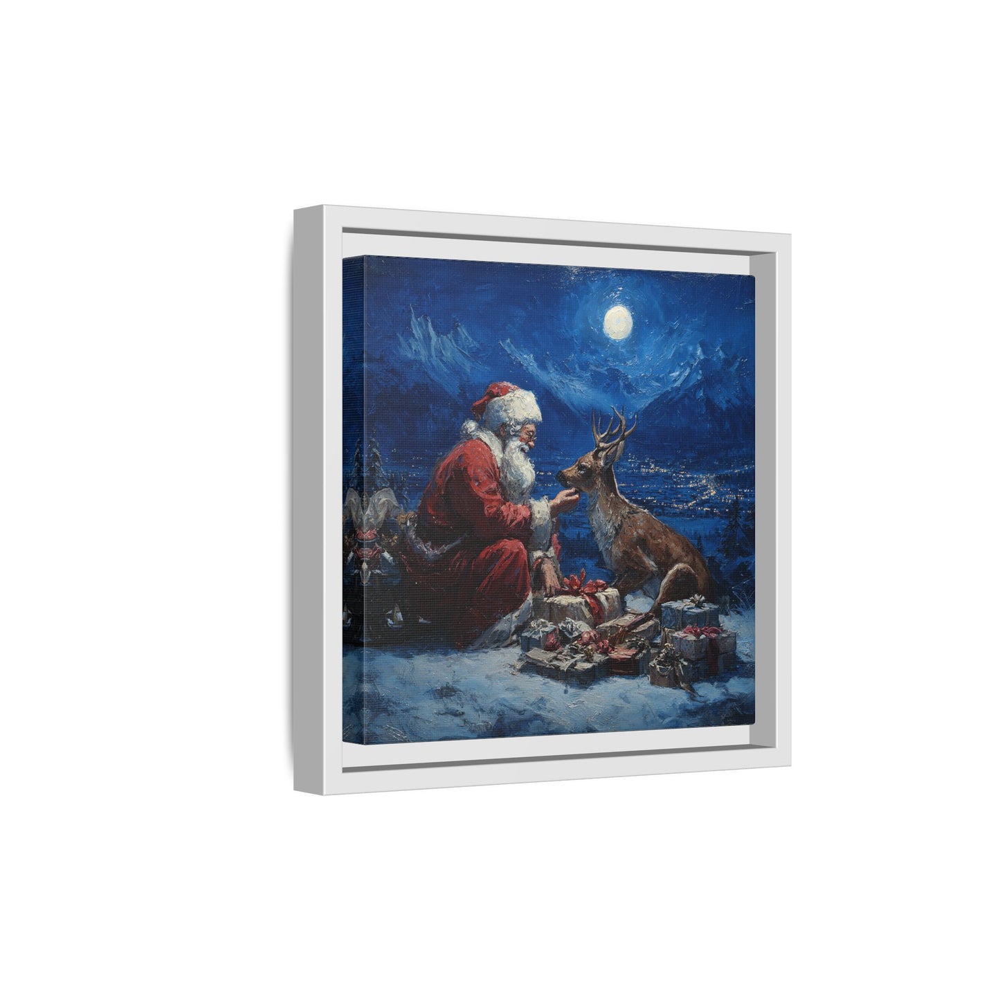 Dramatic Santa Claus Reindeer Christmas Framed Canvas Wall Art