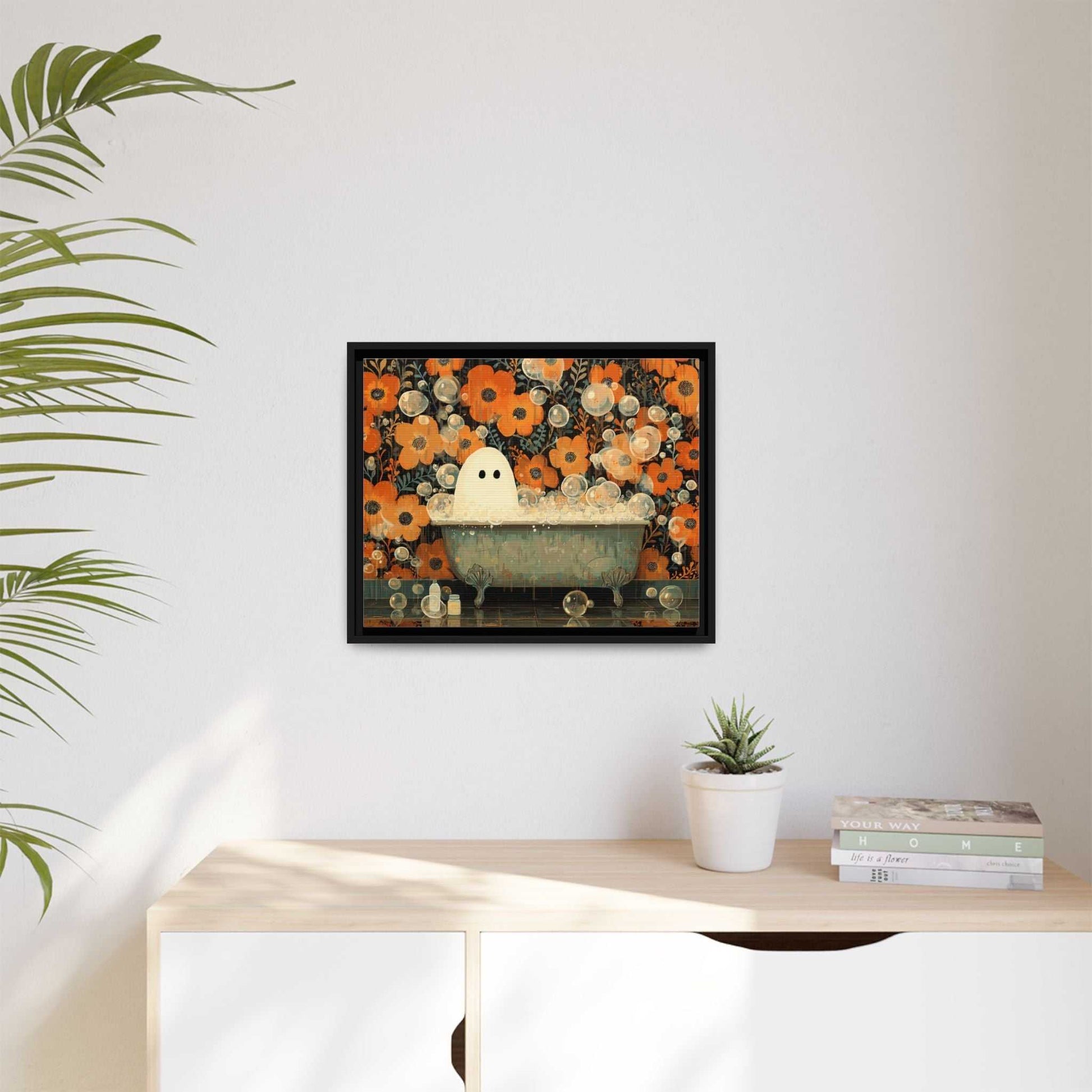Ghost on Tub Framed Canvas Wall Art