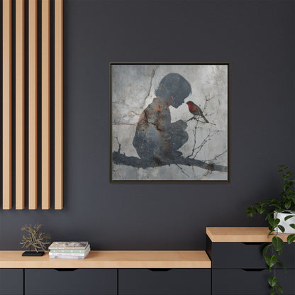 Child Silhouette Square Framed Canvas Wall Art