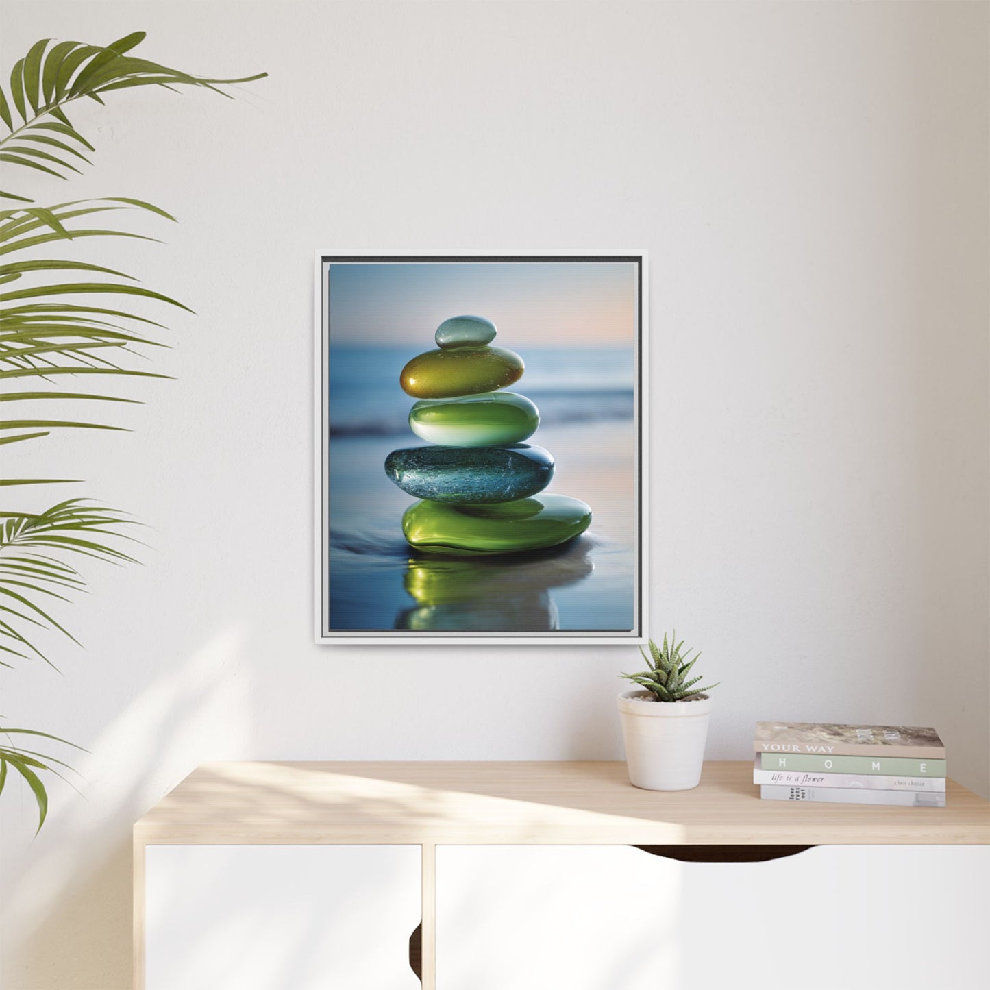 Calming Green Stones Framed Canvas Wall Art