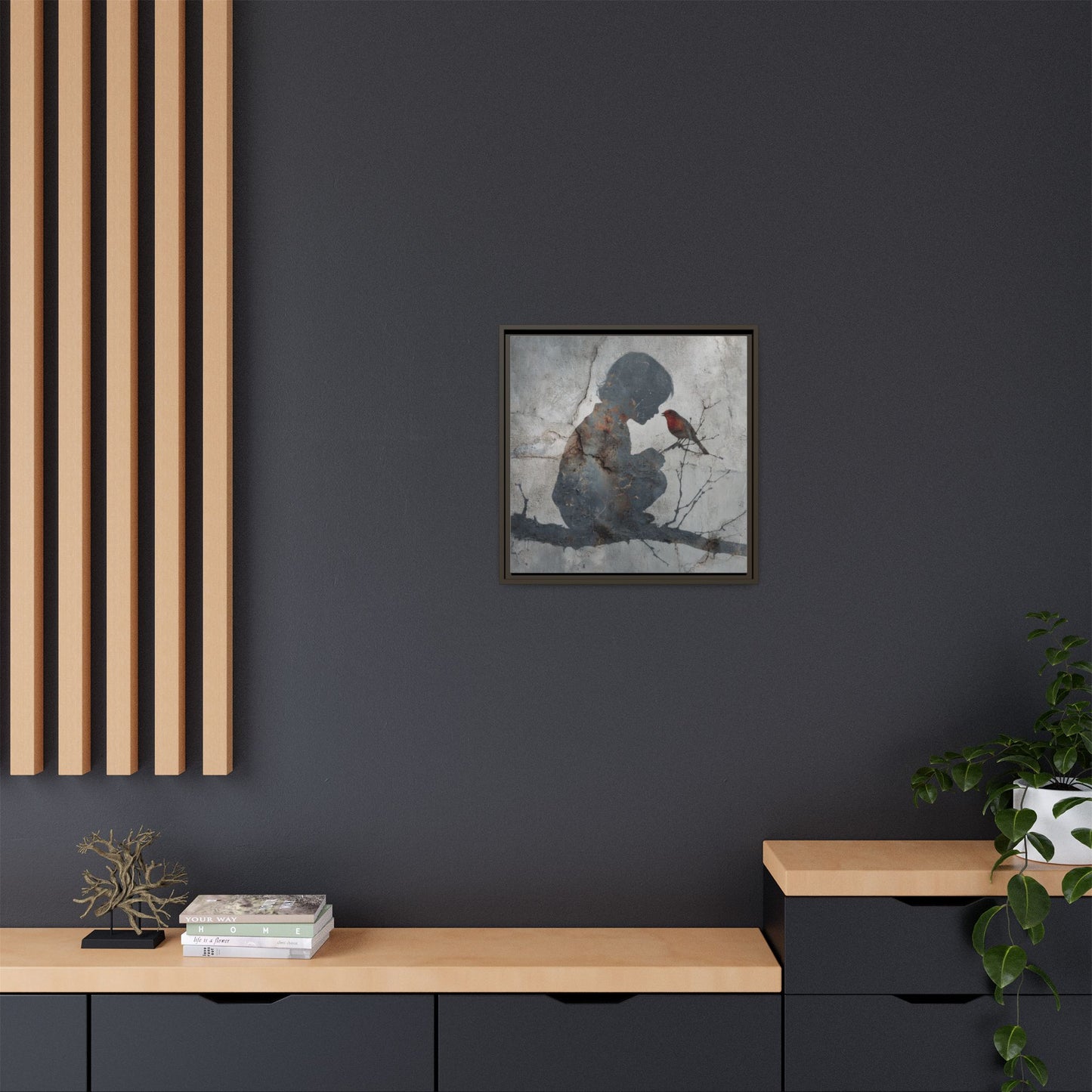 Child Silhouette Square Framed Canvas Wall Art