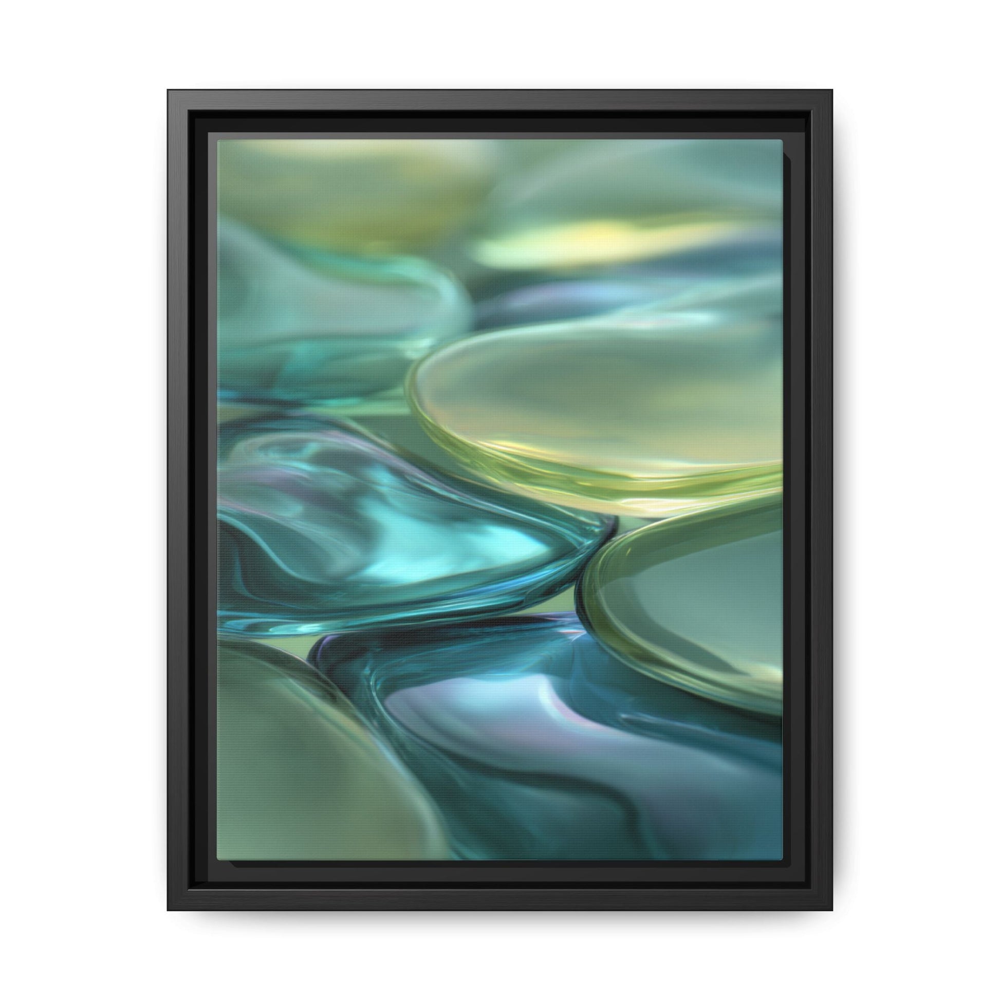 Abstract green stones framed canvas wall art with soothing tones and modern design for home decor