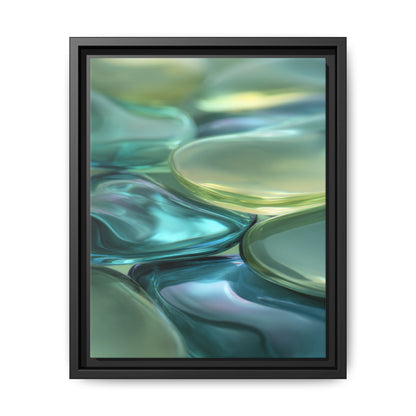 Abstract green stones framed canvas wall art with soothing tones and modern design for home decor