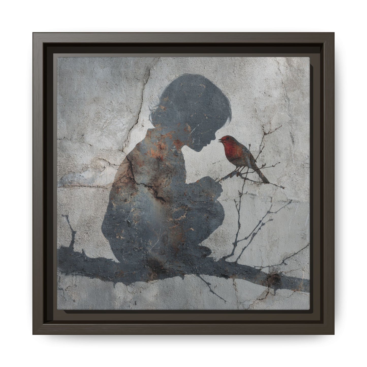 Child Silhouette Square Framed Canvas Wall Art