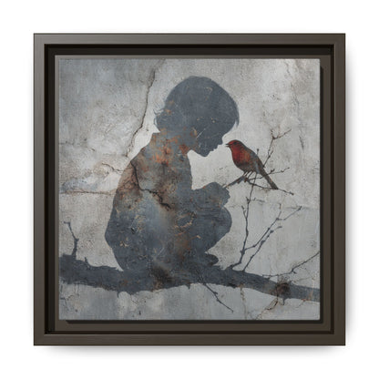 Child Silhouette Square Framed Canvas Wall Art