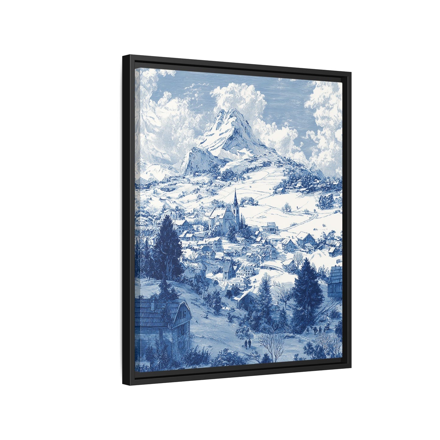 Countryside Blue Toile de Jouy Framed Canvas Wall Art