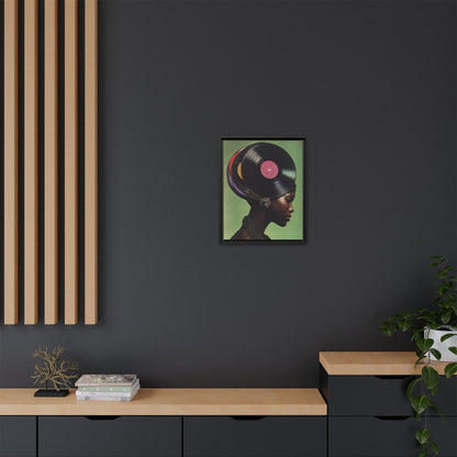 Vinyl Records Black Woman Framed Canvas Wall Art