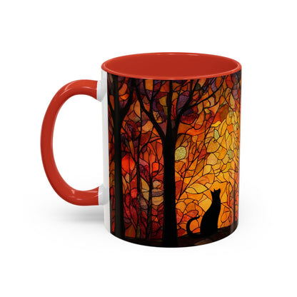 Autumn and Black Cat Stained Glass Effect Mug