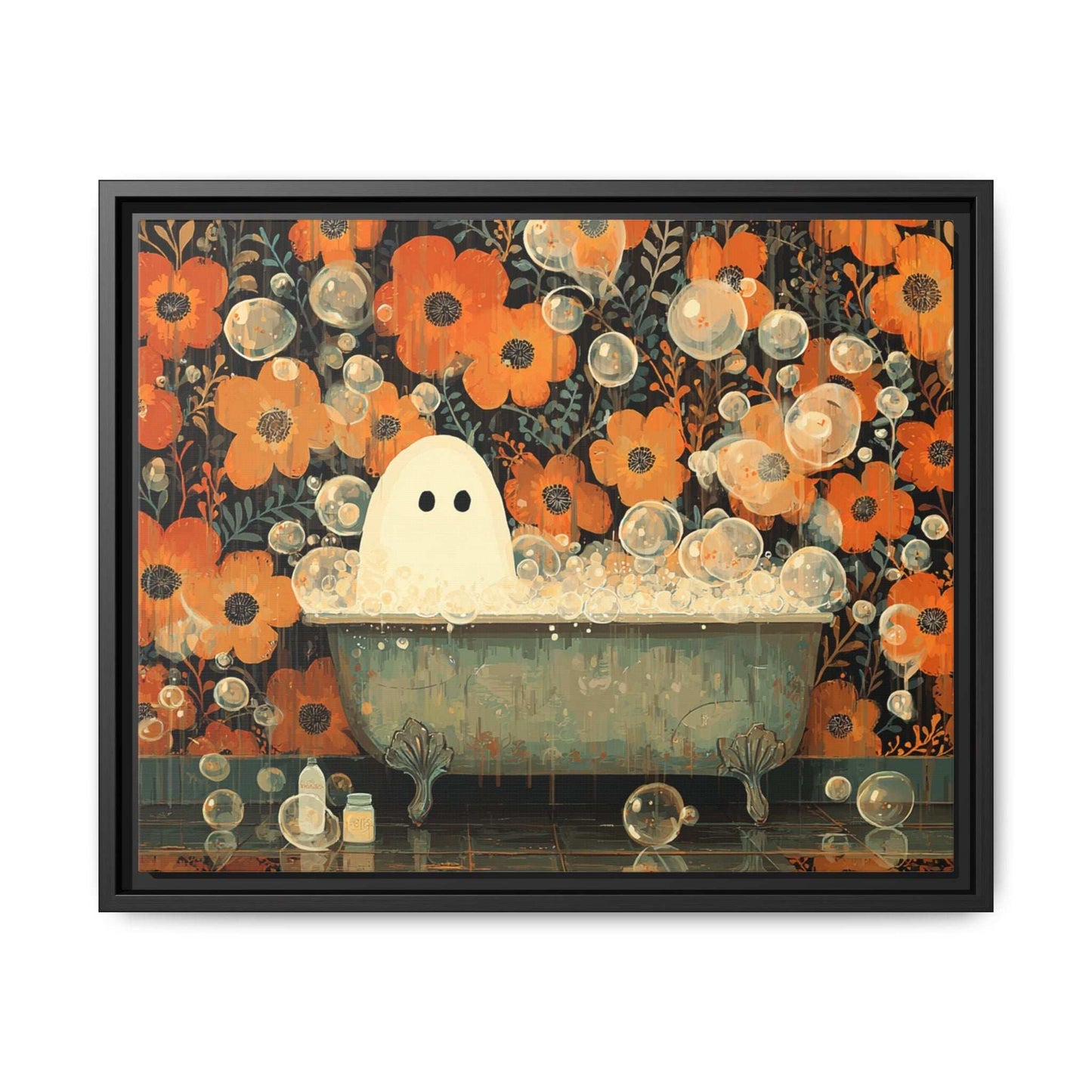 Ghost on Tub Framed Canvas Wall Art