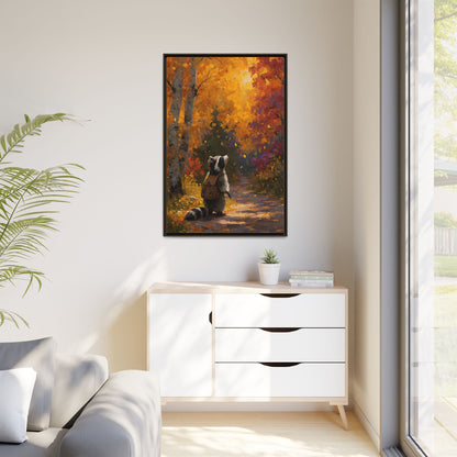 Autumn Raccoon Framed Canvas Wall Art