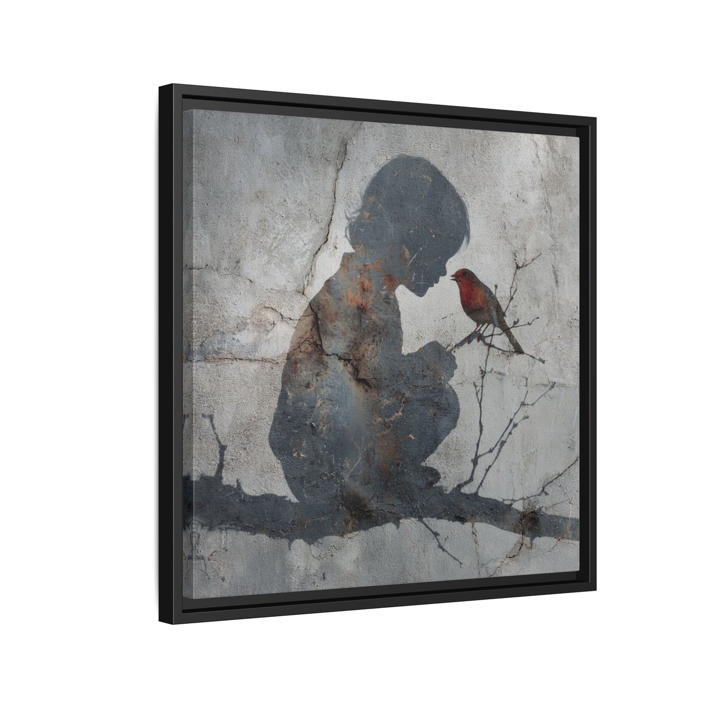 Child Silhouette Square Framed Canvas Wall Art