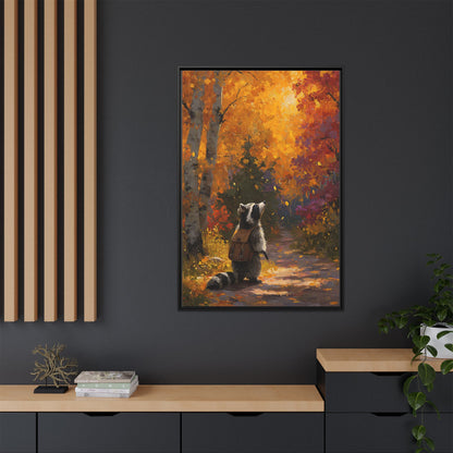Autumn Raccoon Framed Canvas Wall Art