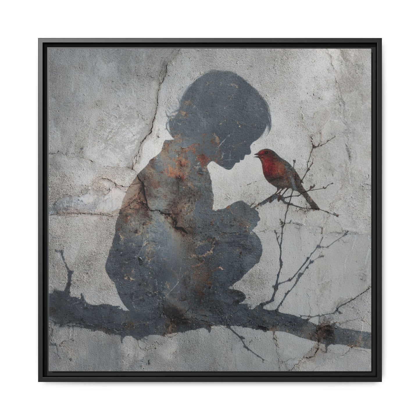 Child Silhouette Square Framed Canvas Wall Art