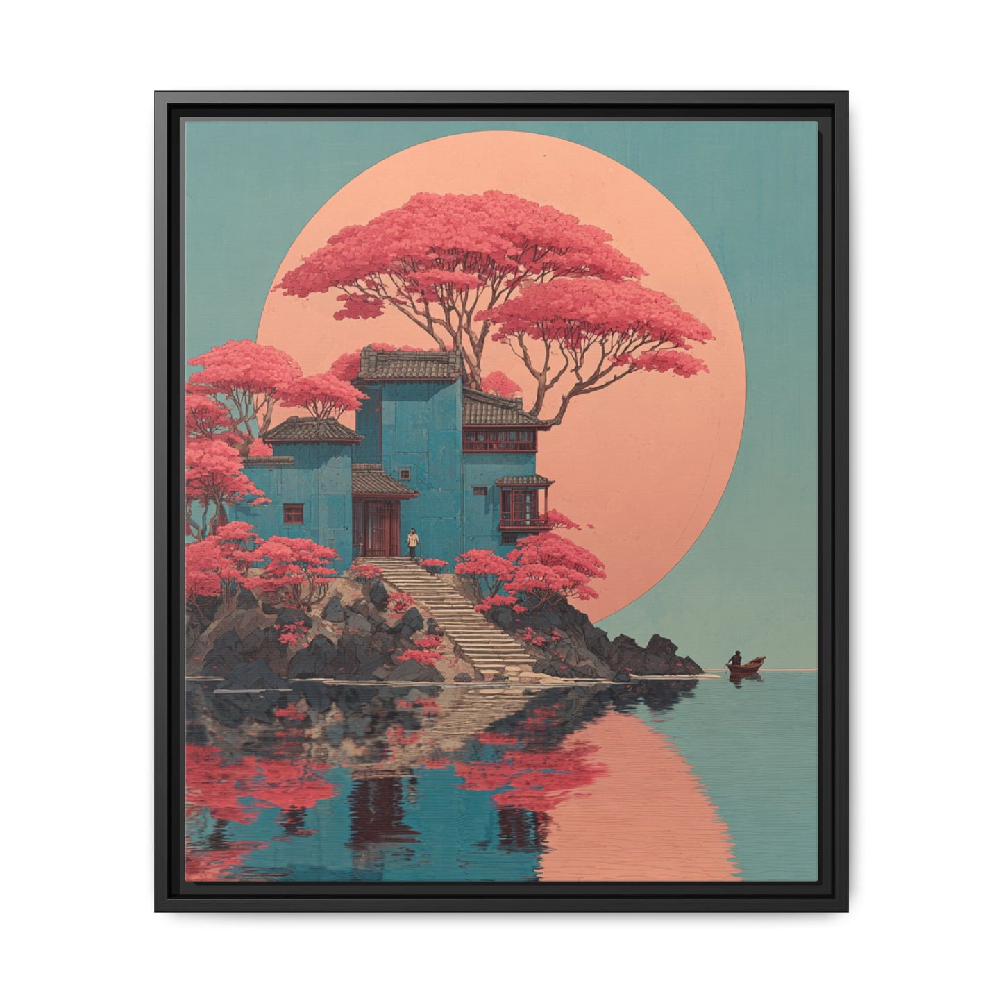 Red Moon Japandi Art Framed Canvas Wall Art