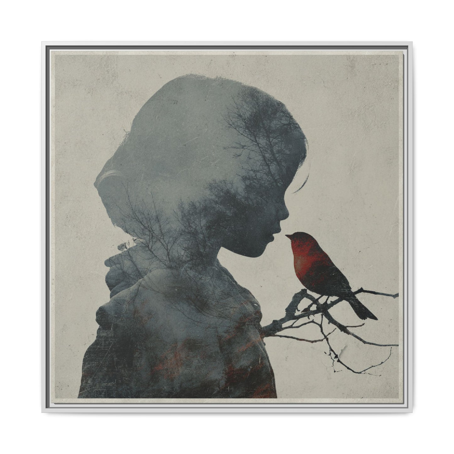 Child Silhouette Square Framed Canvas Wall Art