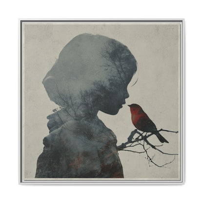 Child Silhouette Square Framed Canvas Wall Art