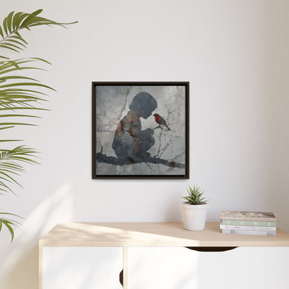 Child Silhouette Square Framed Canvas Wall Art