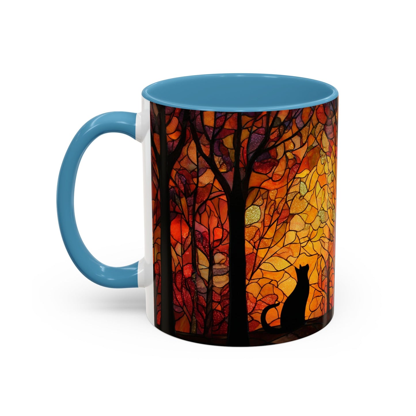 Autumn and Black Cat Stained Glass Effect Mug