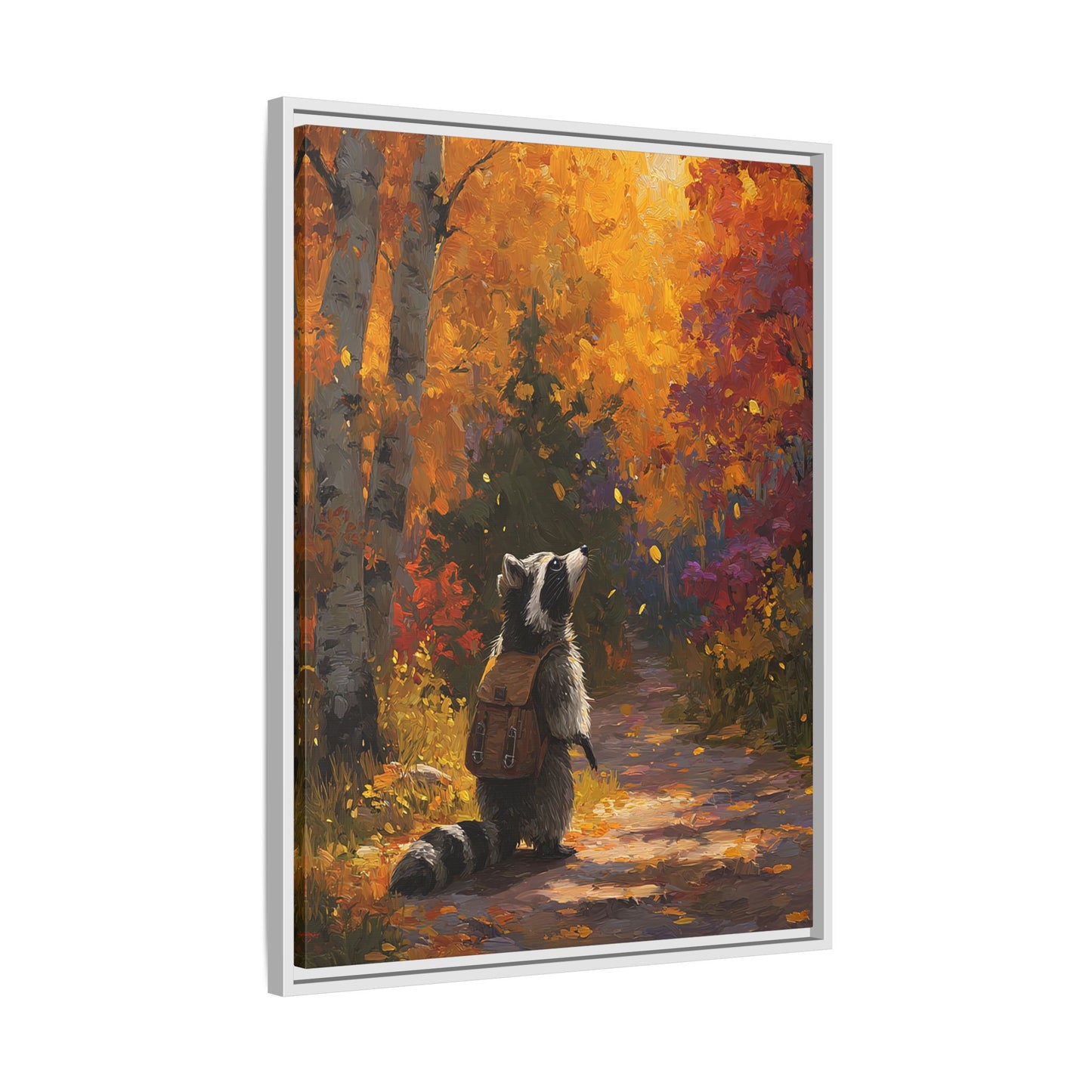 Autumn Raccoon Framed Canvas Wall Art