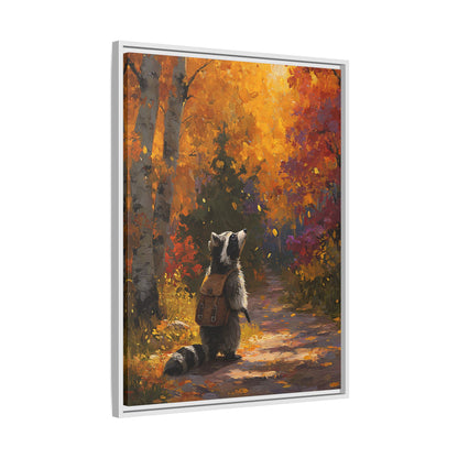 Autumn Raccoon Framed Canvas Wall Art