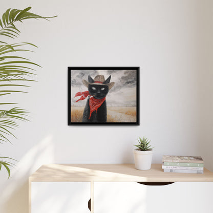 Western Cat Smoking Framed Canvas Wall Art