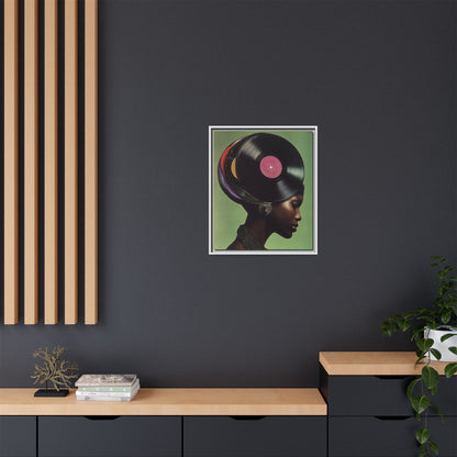 Vinyl Records Black Woman Framed Canvas Wall Art